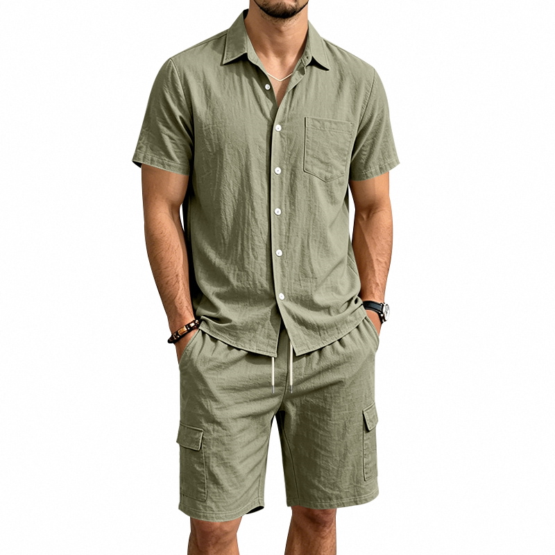 Men Summer American Linen Two  - đánh giá và giá Linen Shirt Breathable